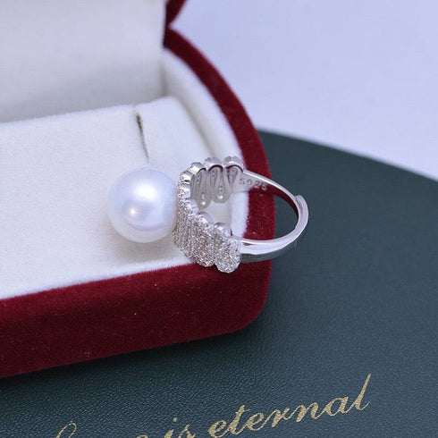 11-12mm Freshwater Pearl & Liz CZ Wide Ring - House Of Pearls